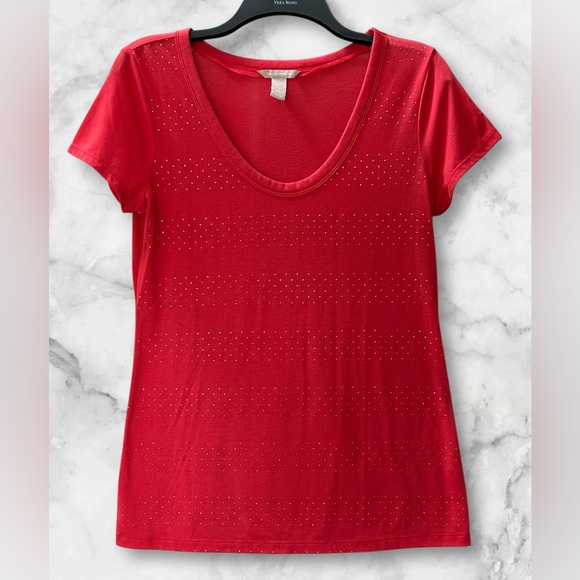 Banana Republic Tomato Orange Red Tee Top Gold Studs Embellished Soft Size M - Picture 2 of 11